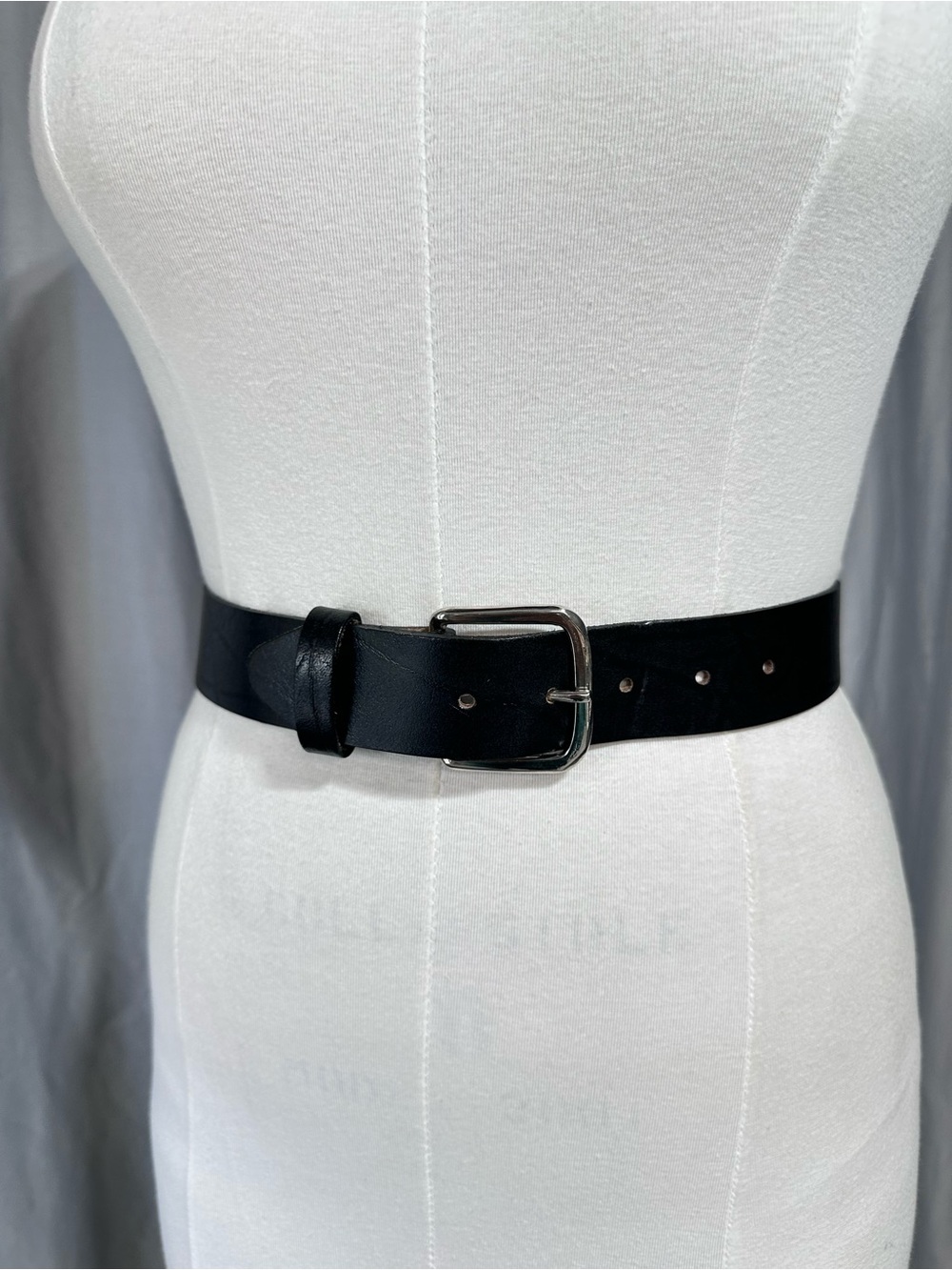 Classic Black Leather Waist Belt with Silver Buckle